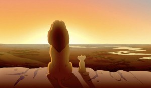 Mufasa and Simba overlook their kingdom